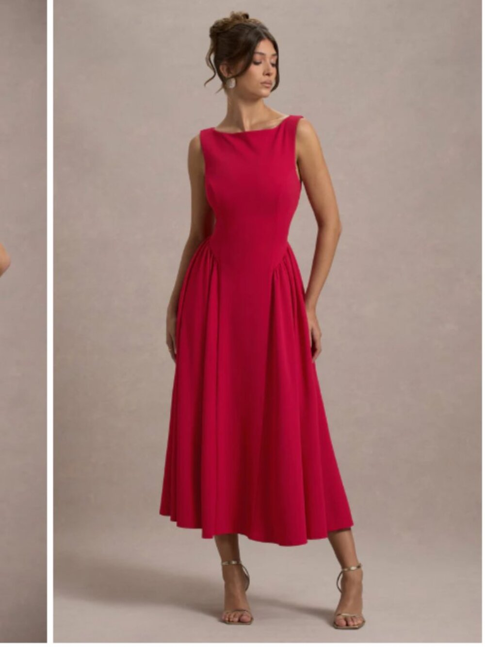 Club London L MURIEL red Boat-Neck Volume-Hem Midi Dress red 6 small sleeveless - Picture 4 of 6